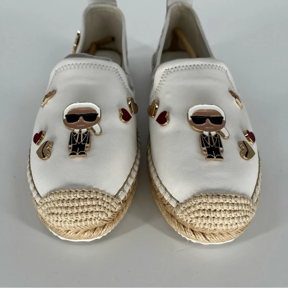 Karl Lagerfeld Michaela Espadrille Flats White Logo - Size 9.5 - Picture 7 of 12